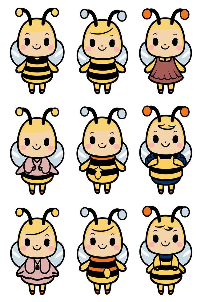 Cute bee characters vector