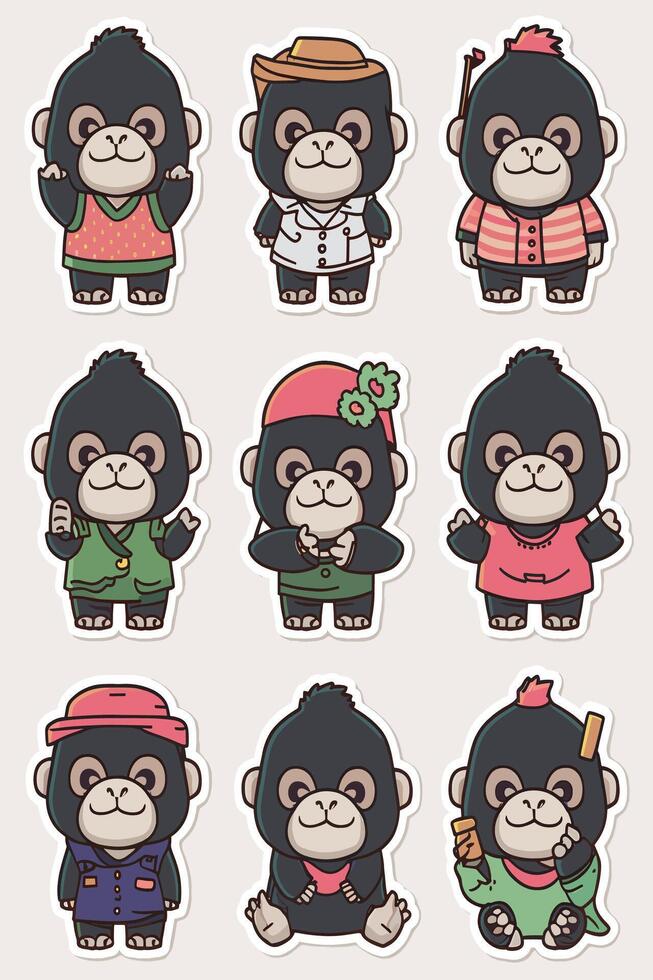 Monkey sticker set, monkey sticker set, monkey sticker set, monkey sticker set, monkey sticker set vector