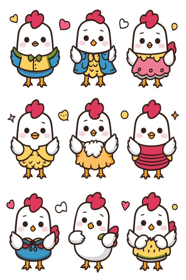 Chicken character set illustration vector