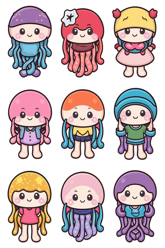 Jellyfish illustration set vector