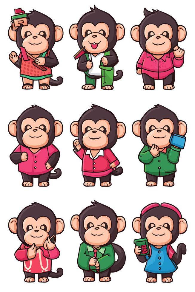 Monkey cartoon set vector