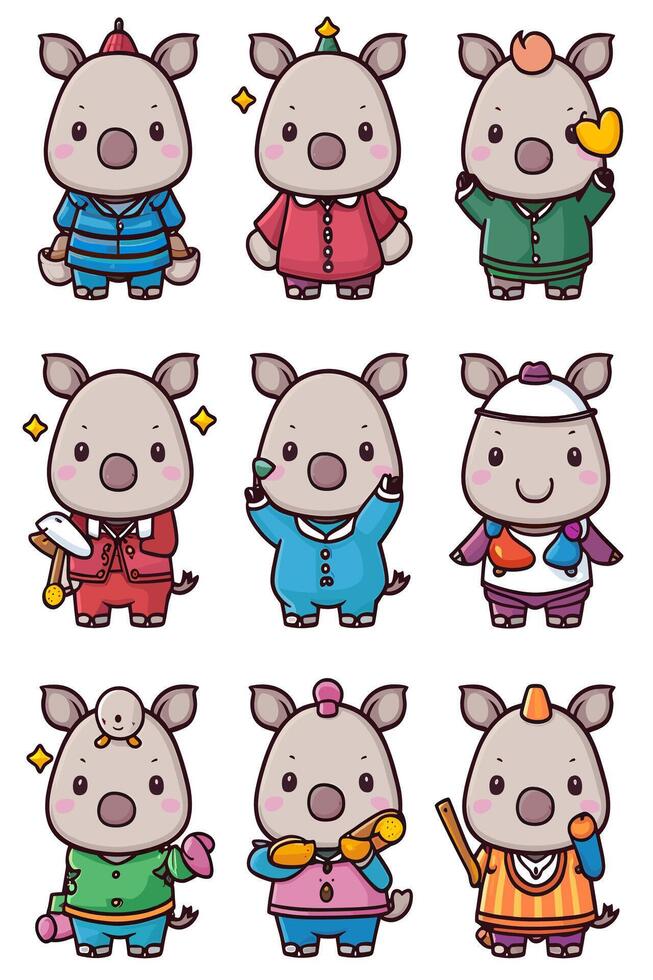A set of cute pigs in different clothes vector
