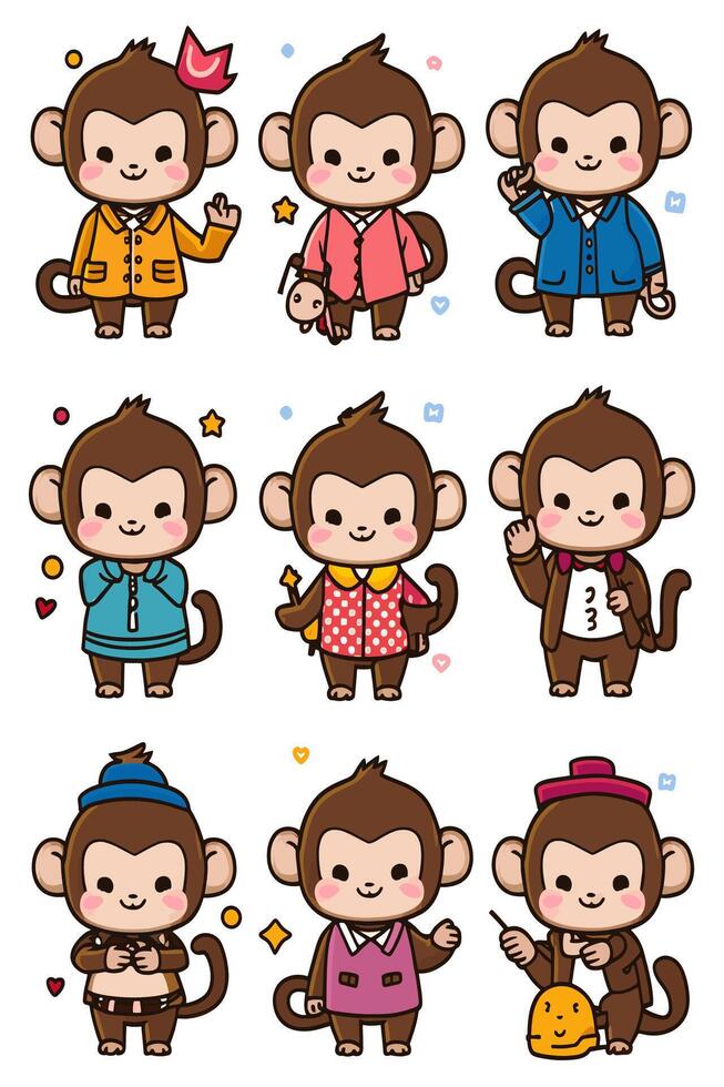 Monkey stickers set vector