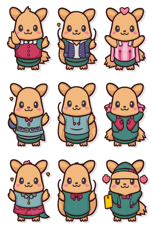 Cute little chihuahua cartoon characters set of stickers vector