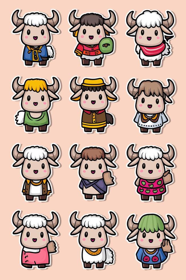 A set of cute cow stickers vector