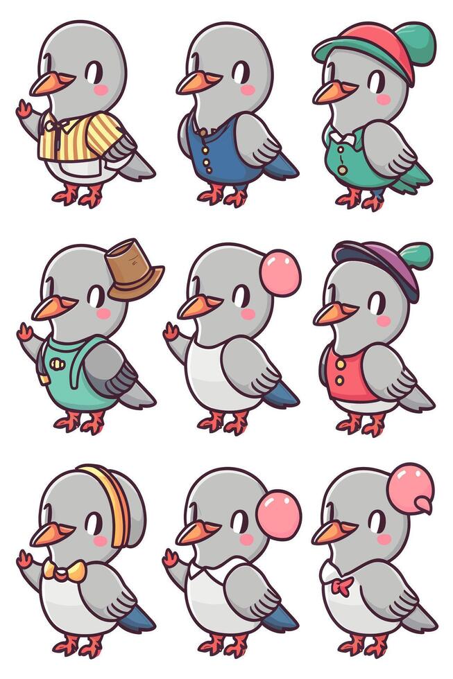A set of cartoon birds with different outfits vector