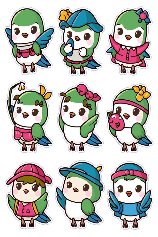 A set of stickers depicting different birds vector