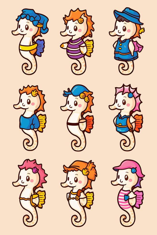 Seahorse cartoon set vector