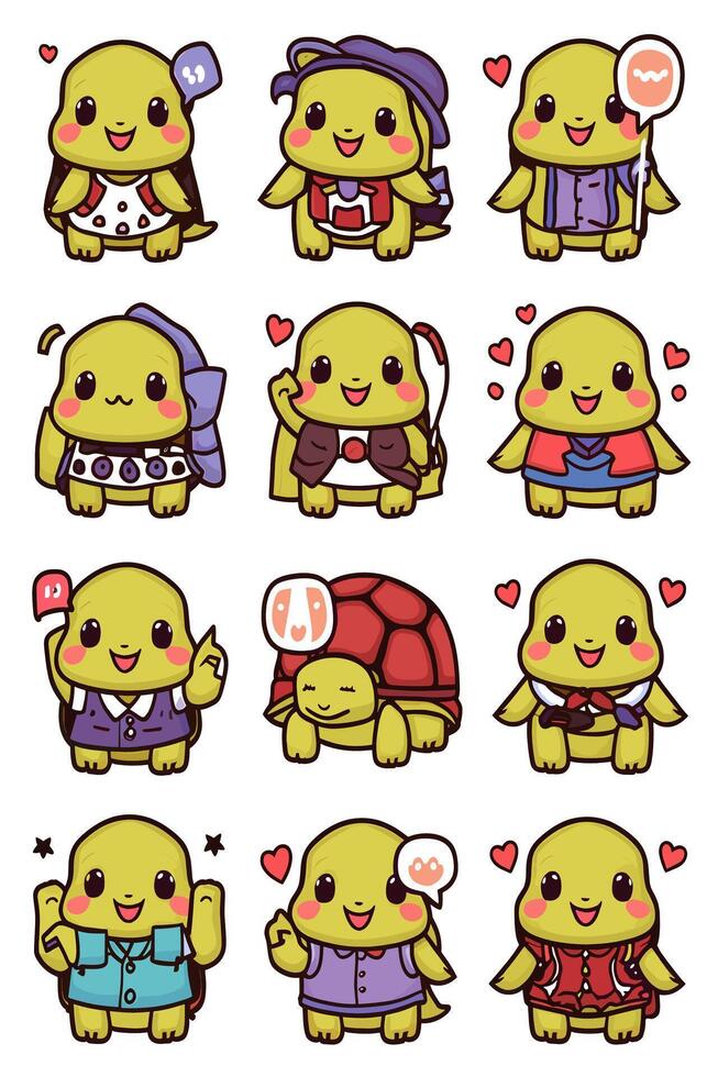 A set of cartoon turtles with different expressions vector