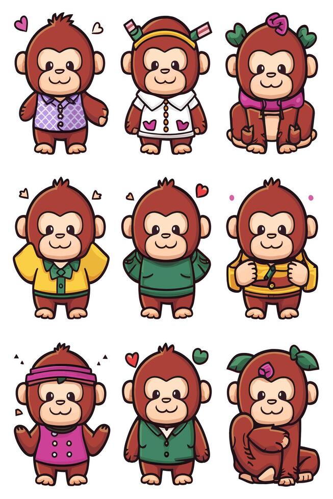 Monkey stickers set illustration vector