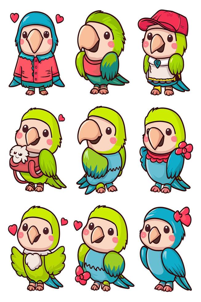 Cartoon parrot set illustration vector