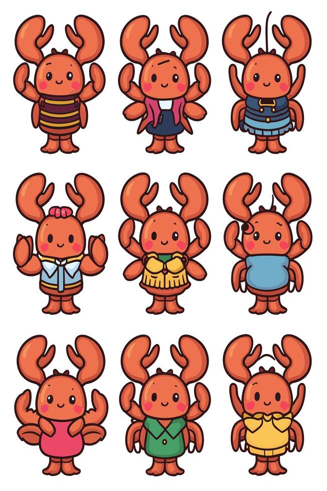 A set of cartoon crabs in different outfits vector