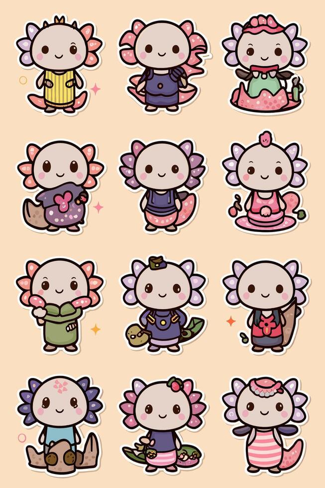 A set of stickers with cute little animals vector