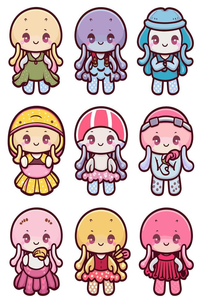 Cute octopus set of cute octopus characters illustration vector