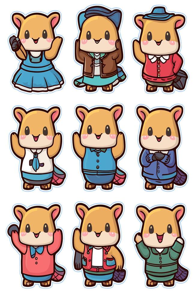 A set of cute hamsters in different outfits vector