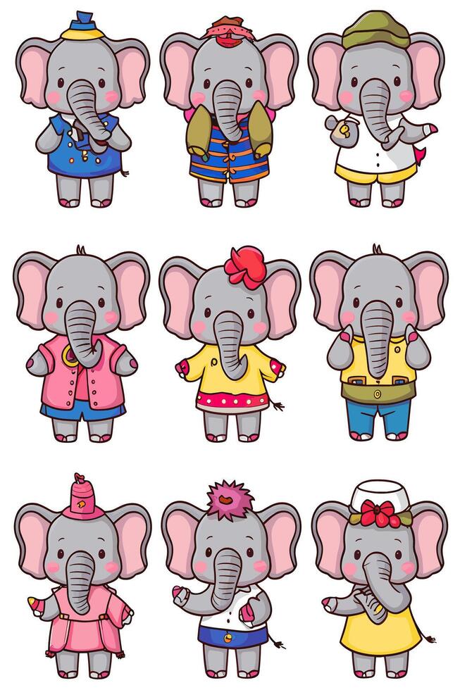 Elephant cartoon set vector
