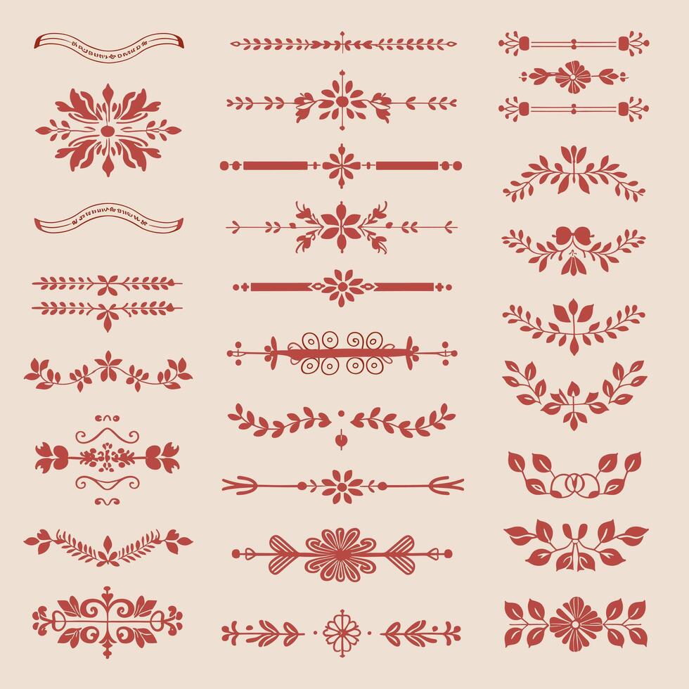 Set of vintage floral design elements illustration vector