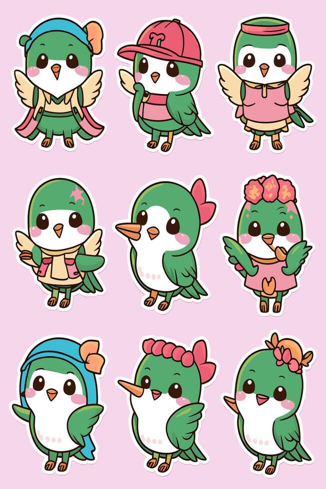 A set of cute birds with different outfits vector