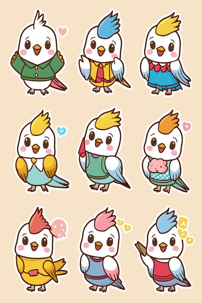 Cute little bird stickers set illustration vector