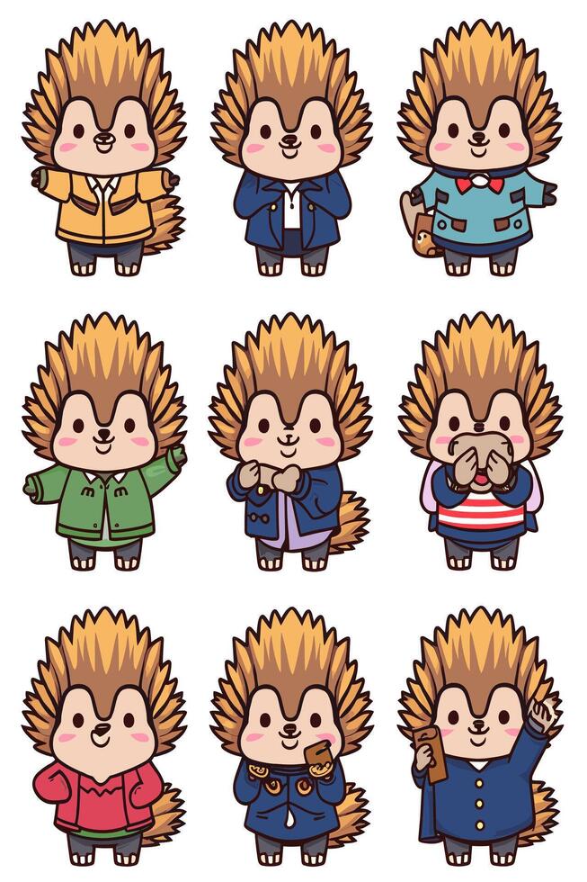 Hedgehog character set illustration vector