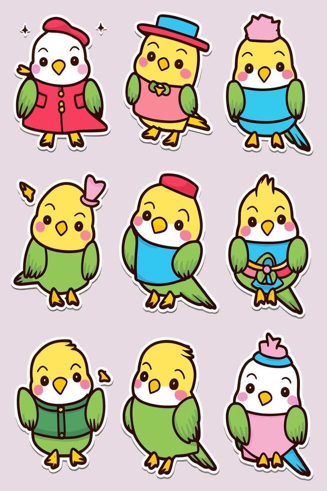 Cute little bird stickers set vector