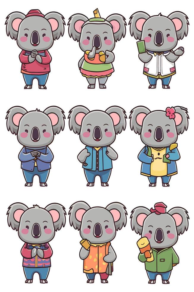 A set of koala characters in different poses vector