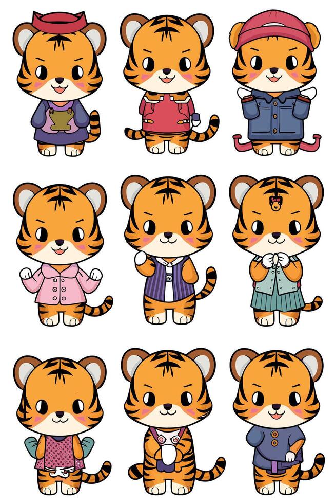 A set of cartoon tiger characters vector