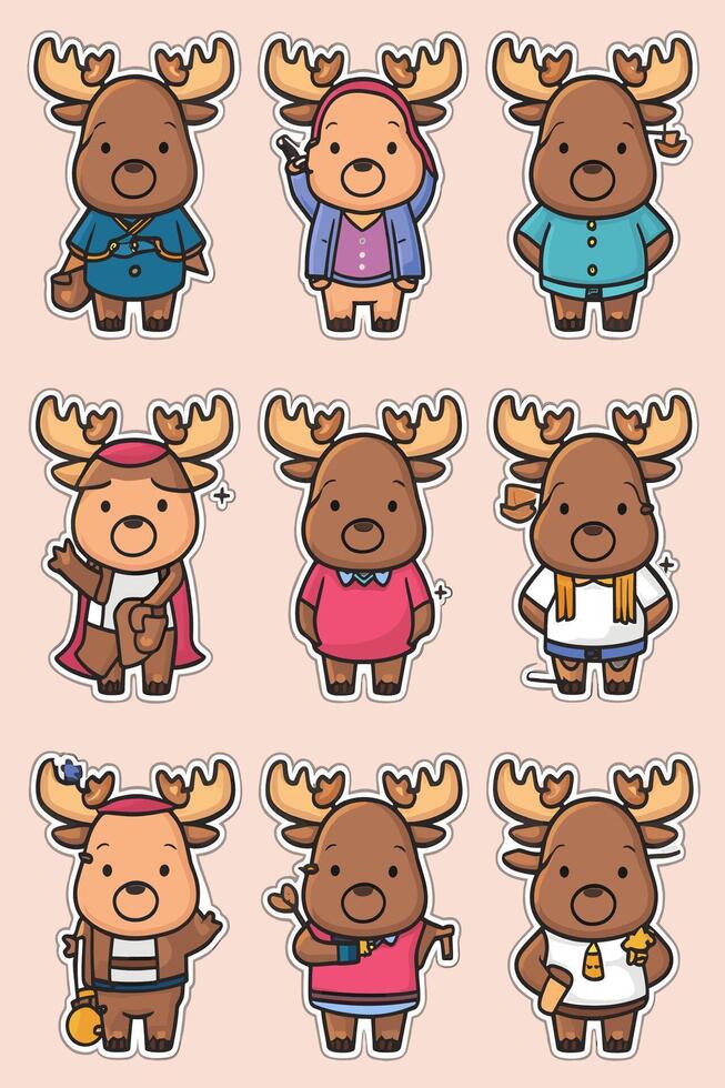 A set of stickers of moose characters vector
