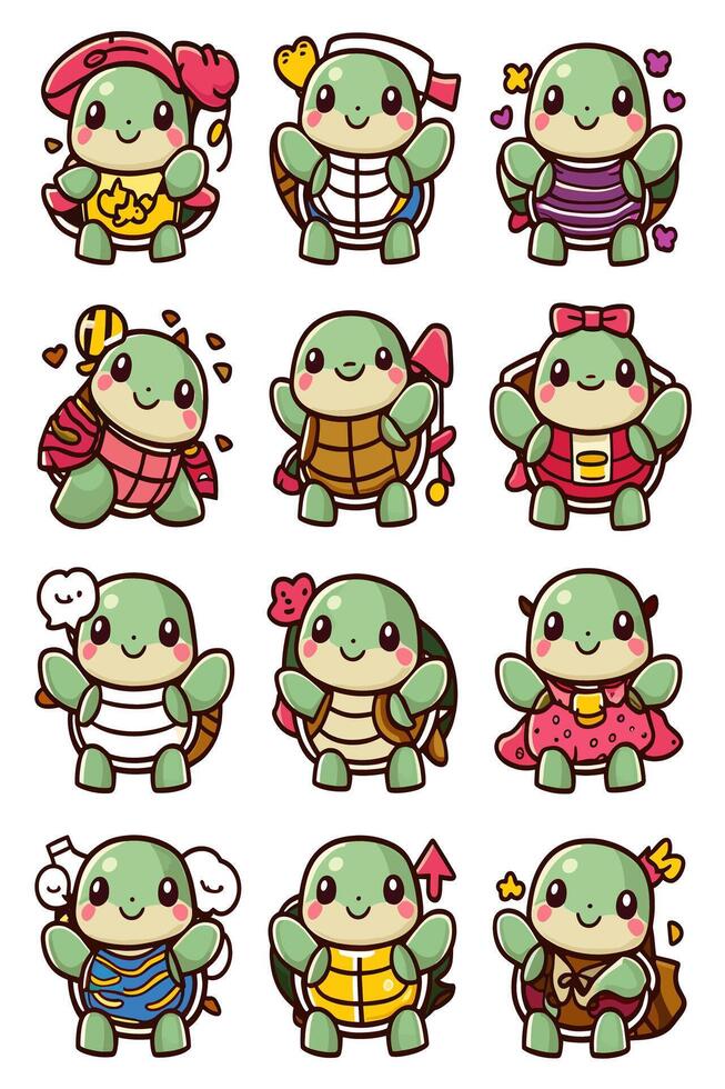 A set of cute turtles with different expressions vector