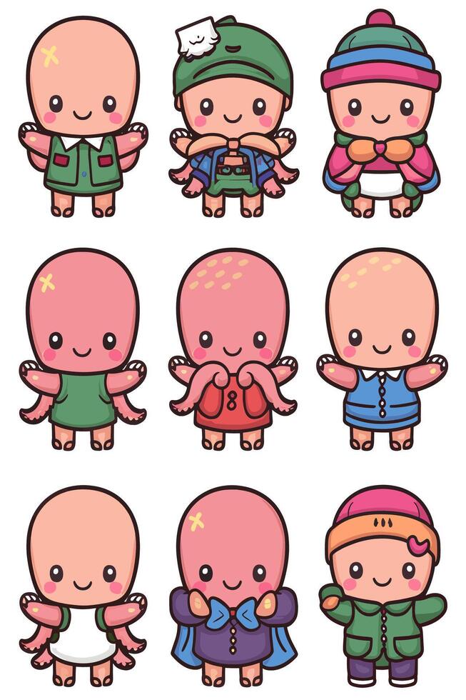 Cute octopus set of illustration vector