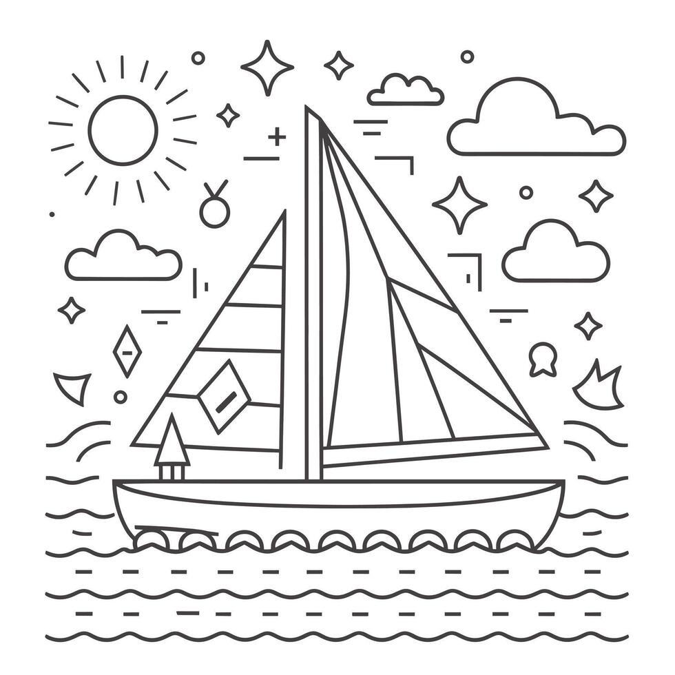 A sailing boat with clouds and sun in the background vector