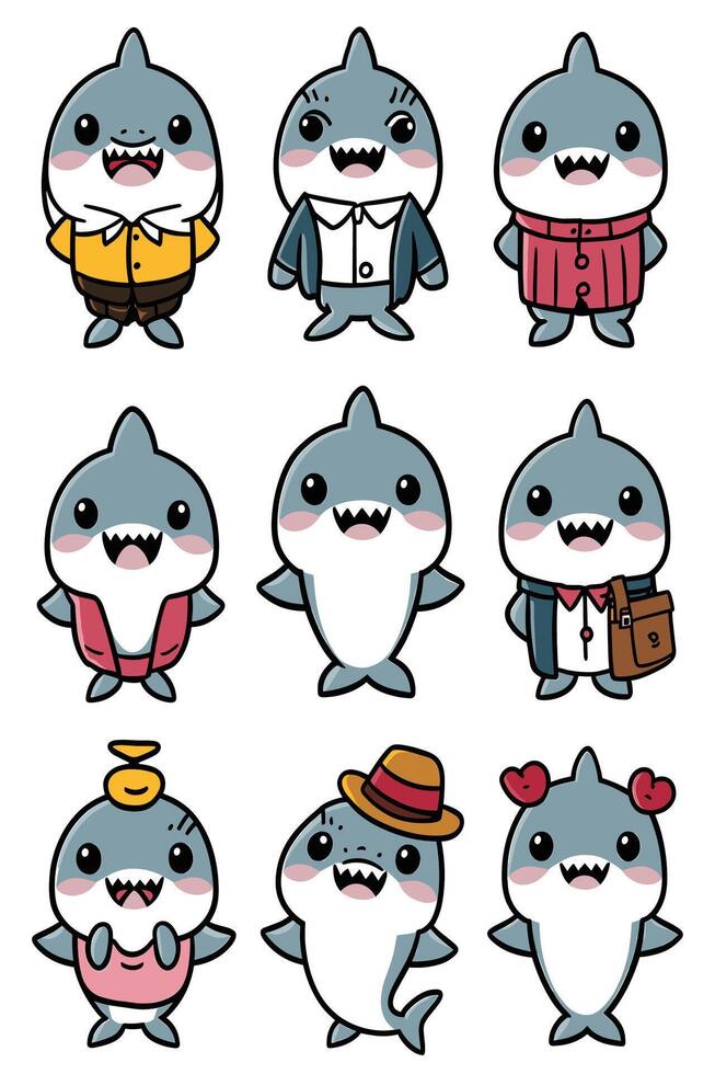 Shark characters set vector