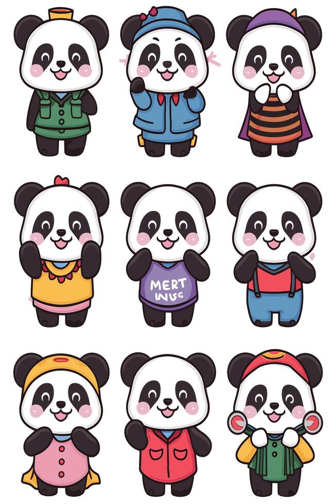 Panda bear stickers set vector