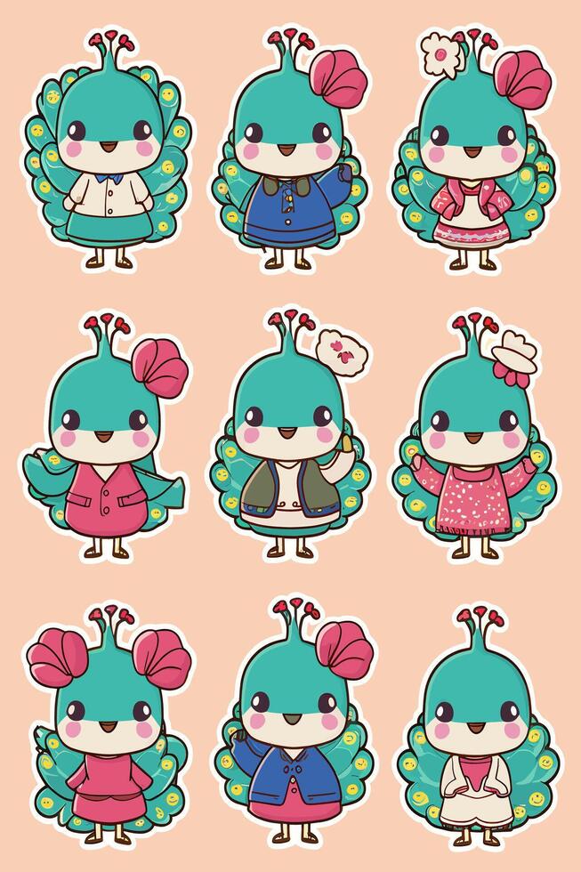 A set of stickers of cute birds vector