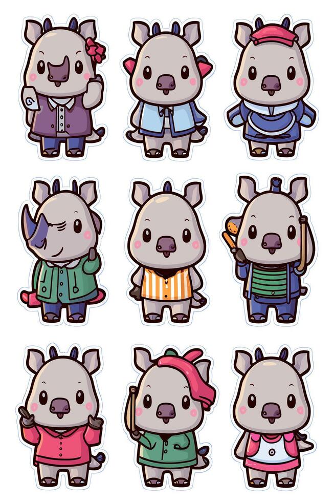 A set of cute animals in different outfits vector