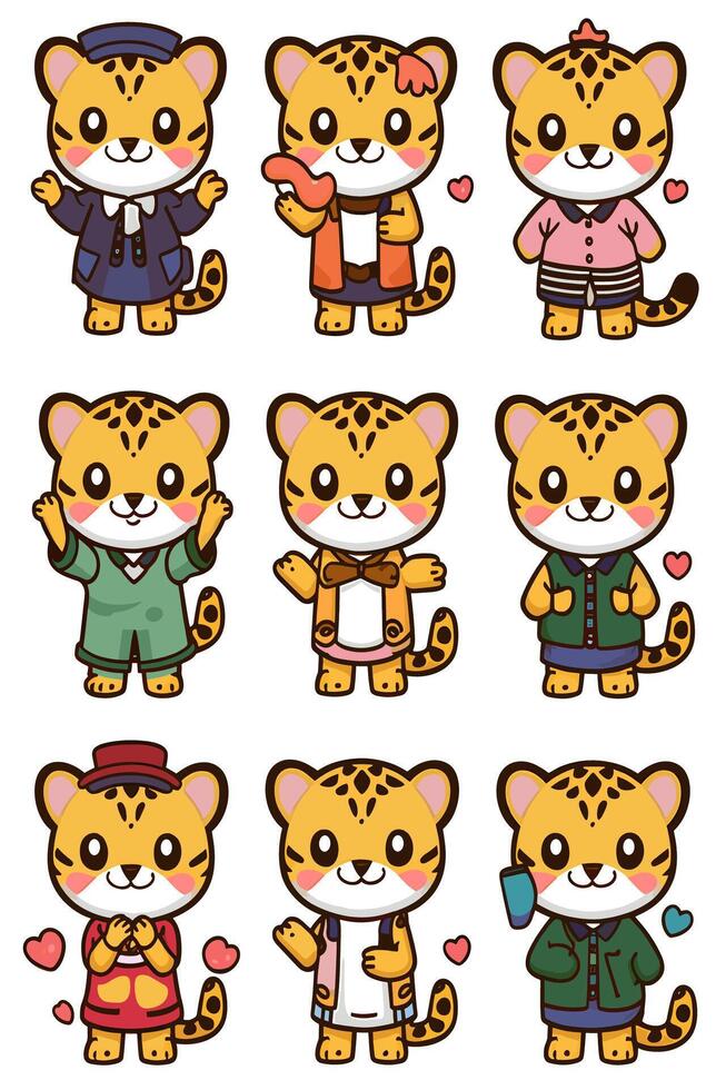 Japanese leopard characters illustration vector