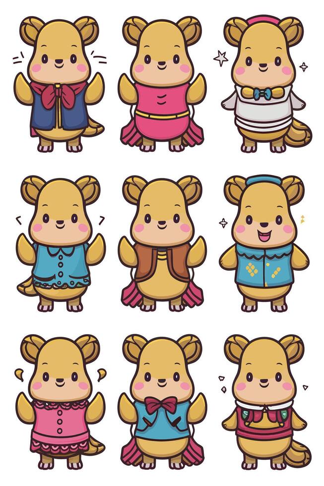 A set of cute little animals in different outfits vector