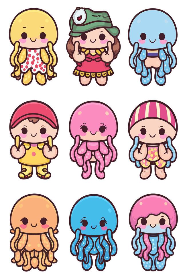 Jellyfish illustration set vector