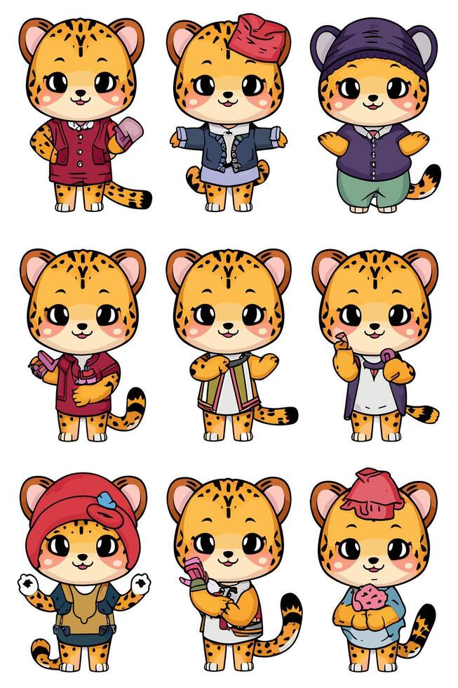 A set of cartoon leopard characters vector