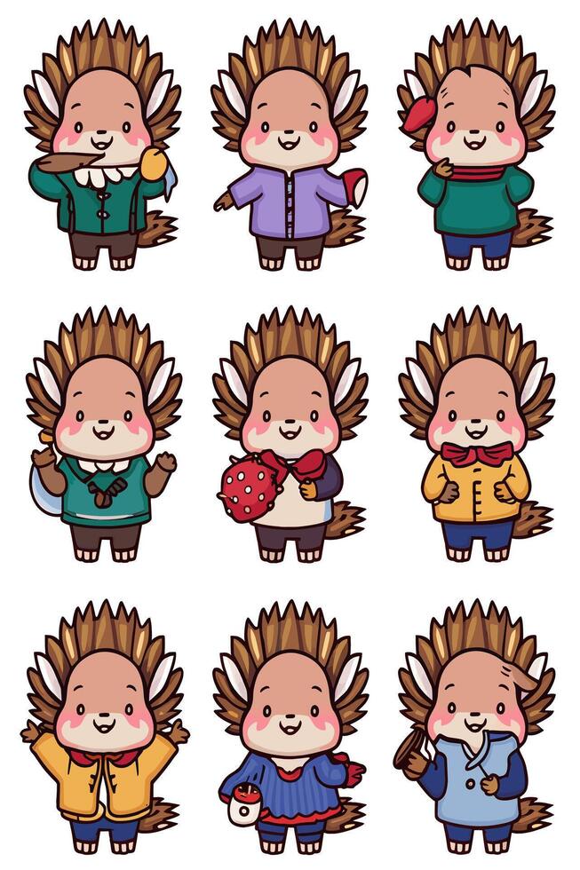 Hedgehog set of characters vector