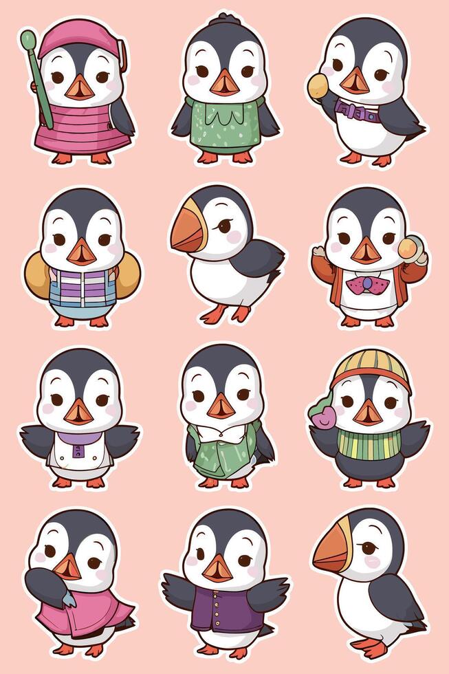 A set of penguins in different outfits vector