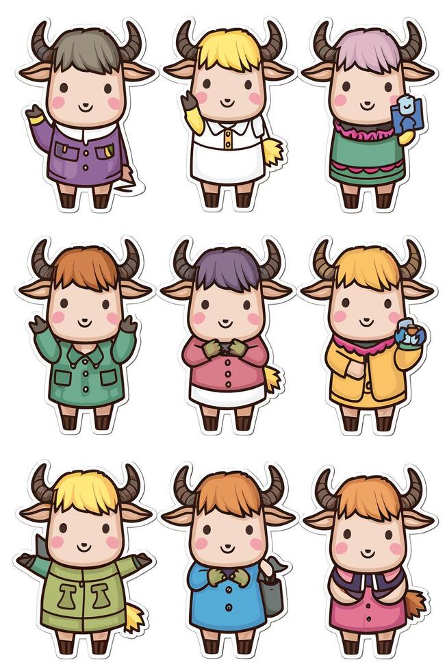A set of stickers with various animals vector