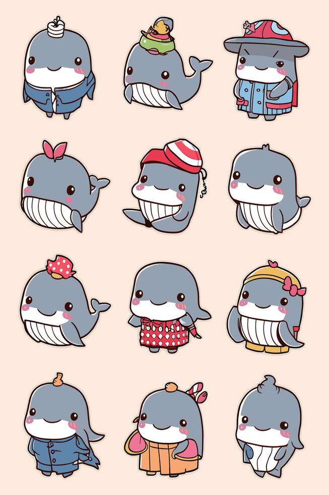 Cute whale characters set of different types of whales vector