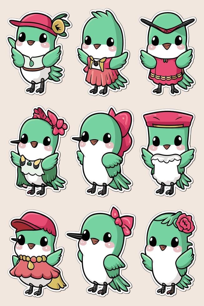 Cute bird sticker set illustration vector