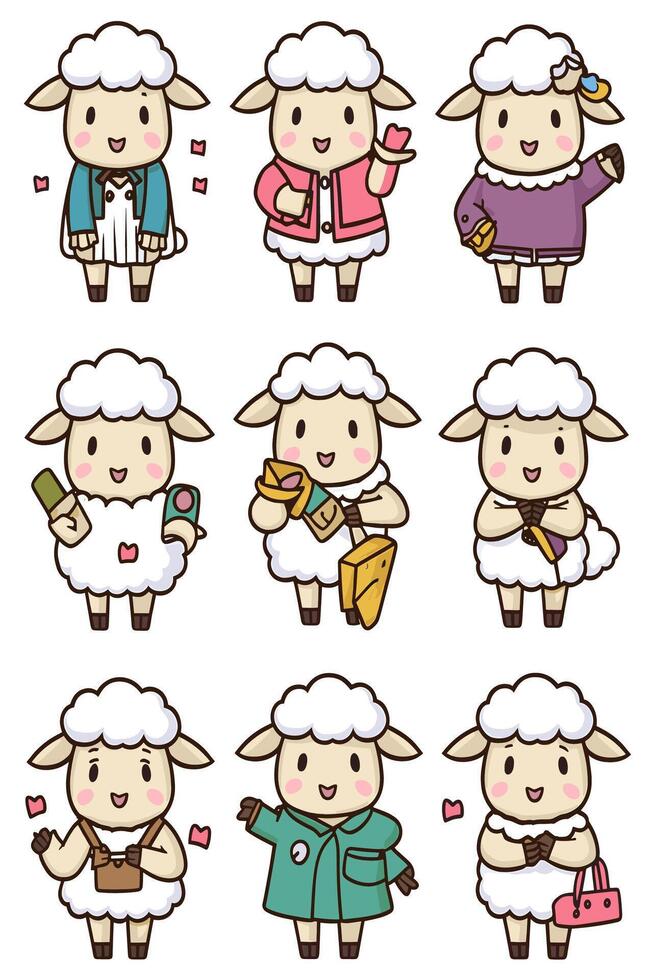 A set of sheep characters with different poses vector