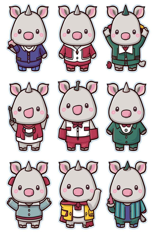 A set of nine little pigs in different outfits vector