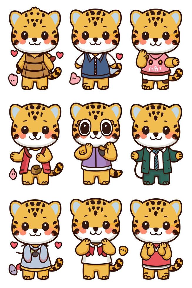 Cute leopard characters in different poses vector