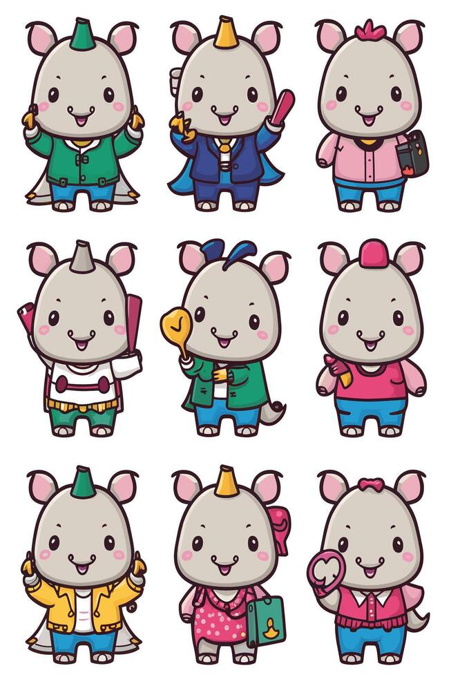 A set of cute mice in different outfits vector