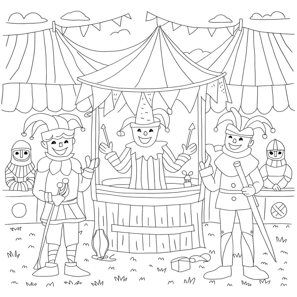 Coloring pages for kids with clowns and animals vector