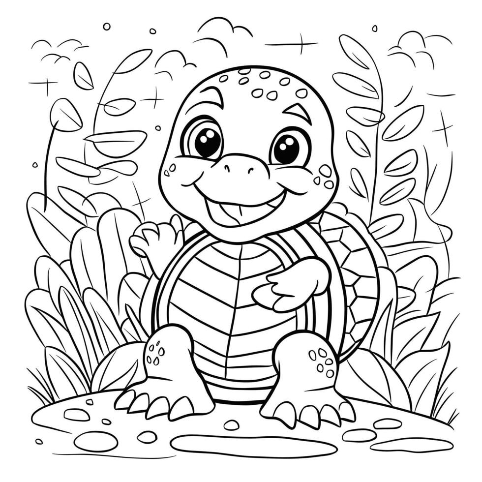 A cute turtle coloring page for kids vector